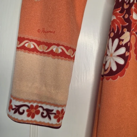 Vintage 1970s Paganne Dress by Gene Berk – Size 14 / M – Coral Floral - Picture 4 of 12